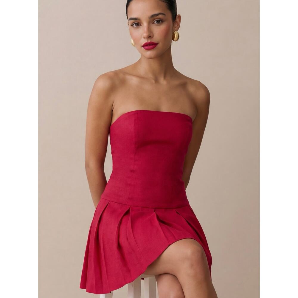 kourt Red Linen Strapless Mini Dress size 6 NWT Elisabetta Few Moda